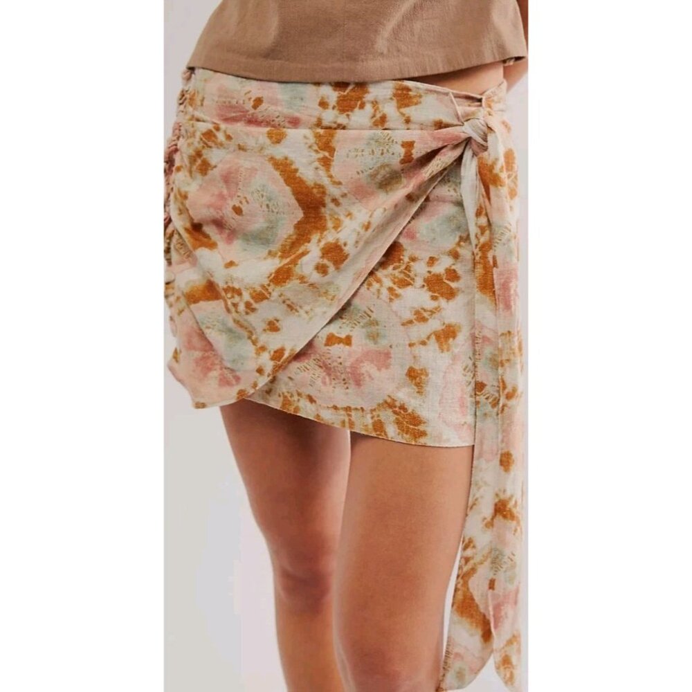 New Free People Size 4 Boho Sweet As Beach Linen Blend Casual Summer Mini Skirt - Picture 3 of 12
